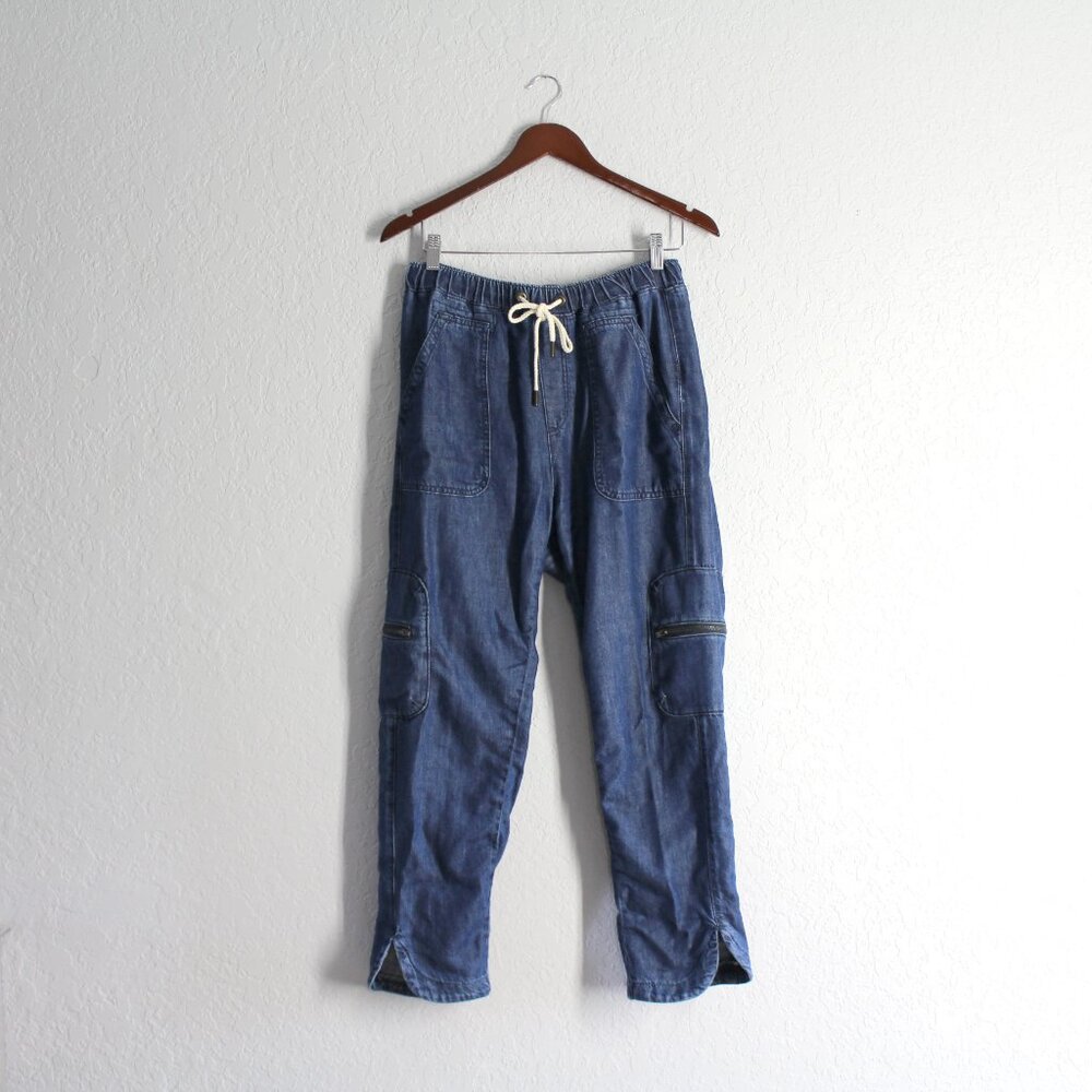 PILCRO Anthropologie Cottage Utility Jeans sz M pull on relaxed fit soft